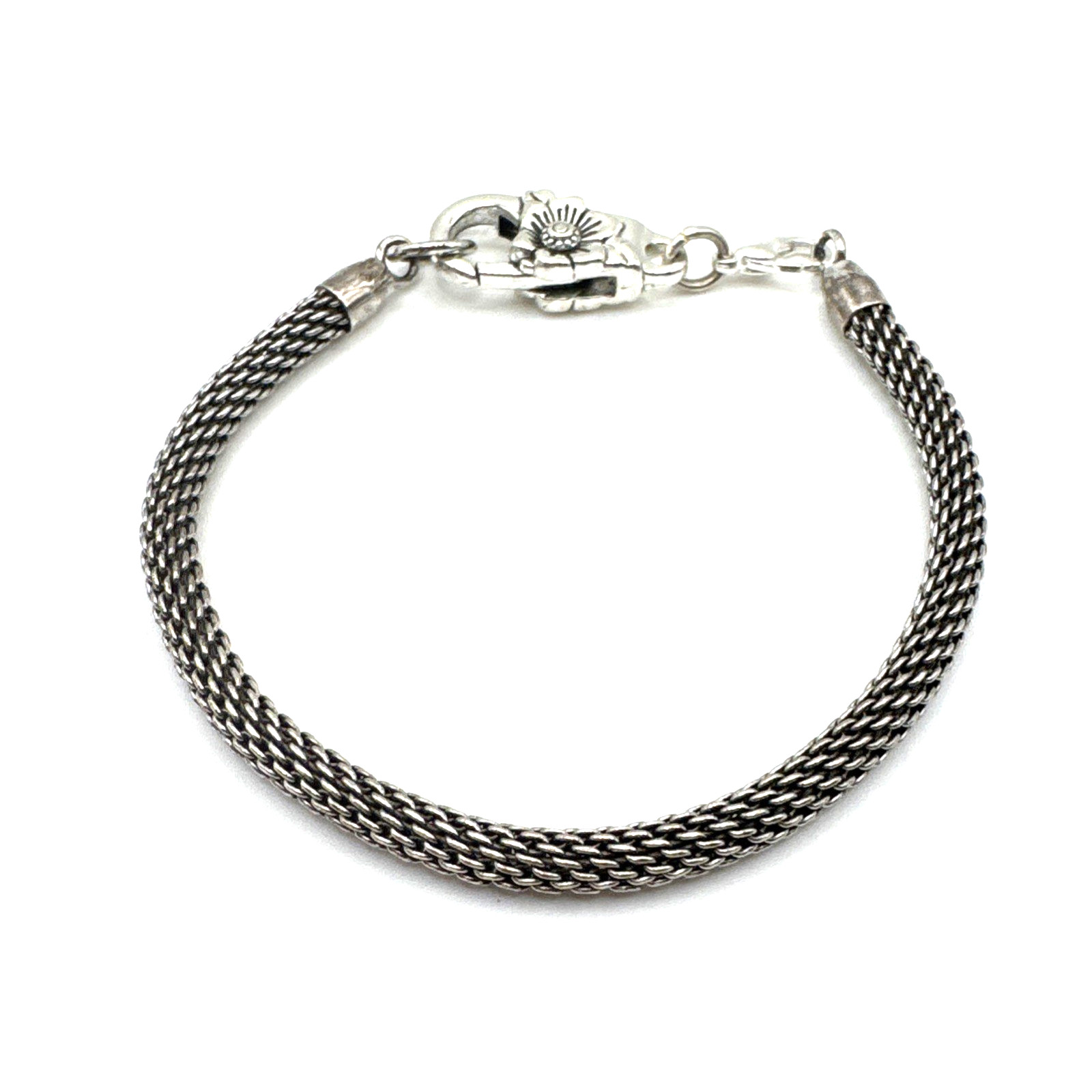 Brighton Mesh Clip On Charms Bracelet W/ Non-Brand Etched Flower Clasp 8 Inch