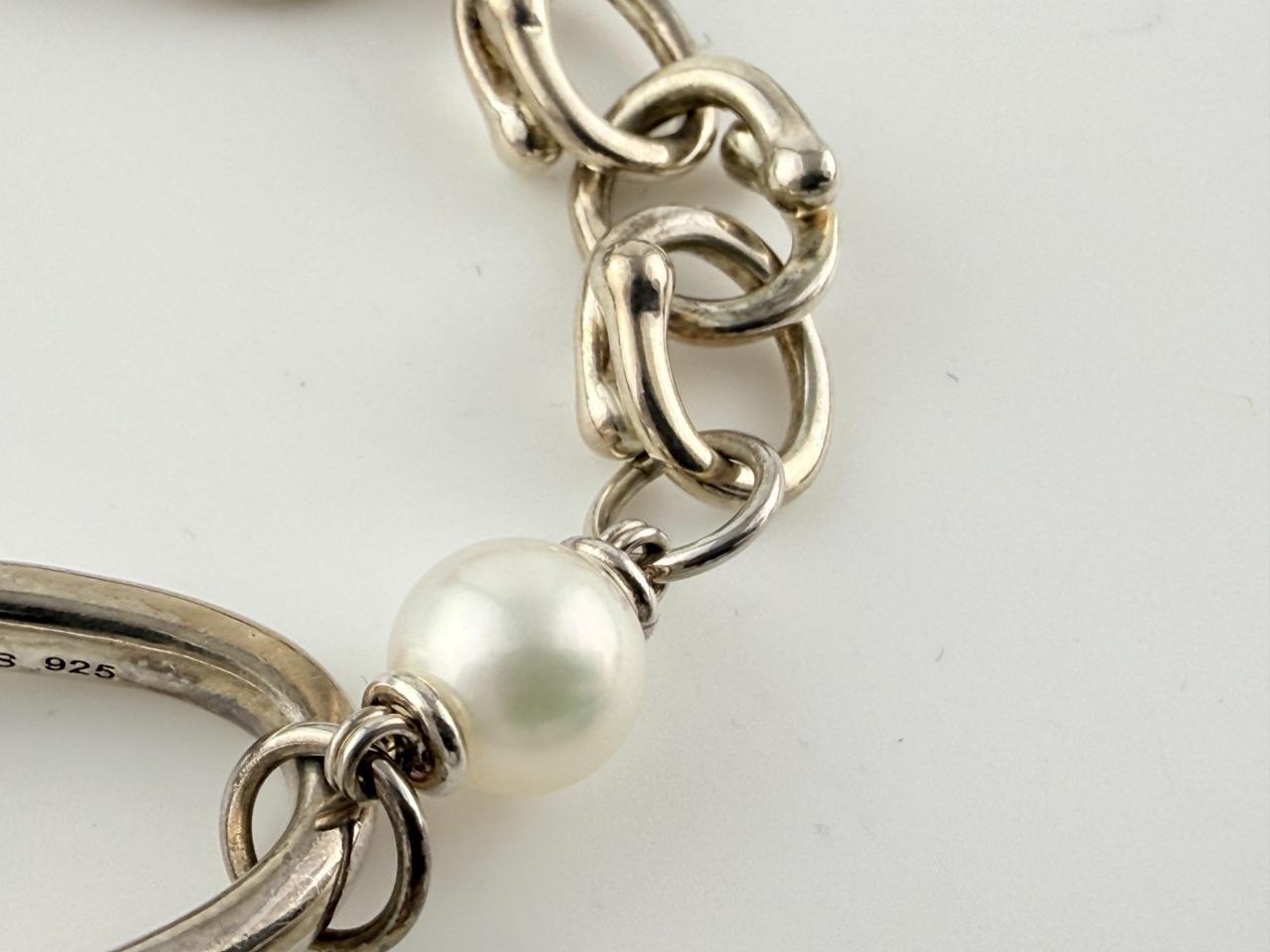 Michael Dawkins Sterling Silver Horsebit Chain Pearl Bracelet 6.5 Inch Length