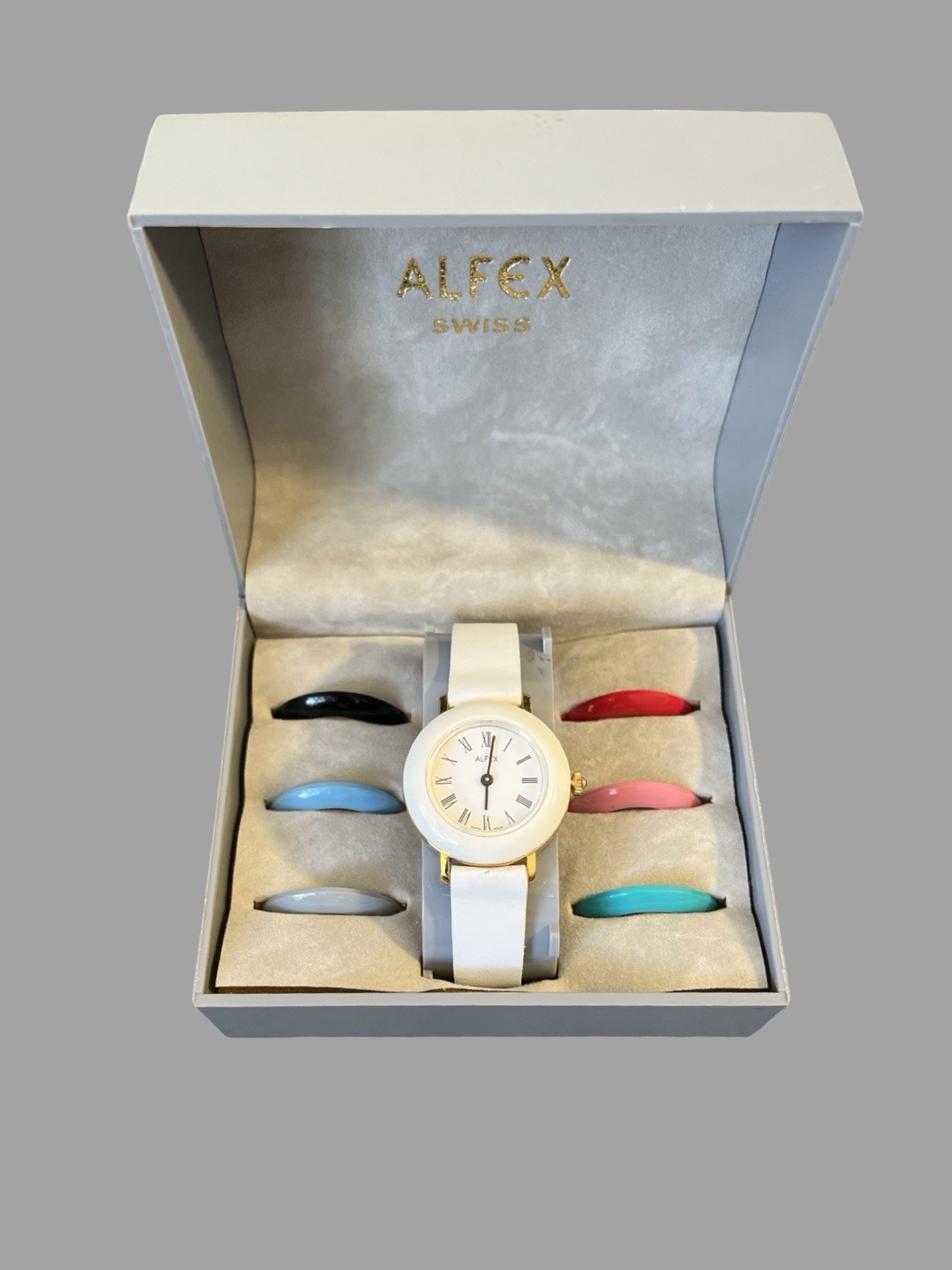 Vintage Alfex Swiss Watch Set with Original Box & Interchangeable Bezels