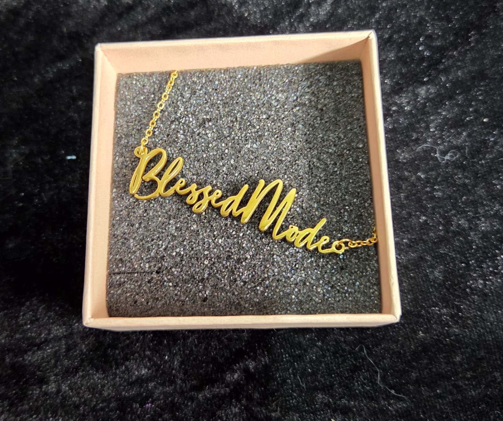 Izzy & Liv “Blessed Made” Gold Tone Script Pendant Necklace 18″ Adj Chain
