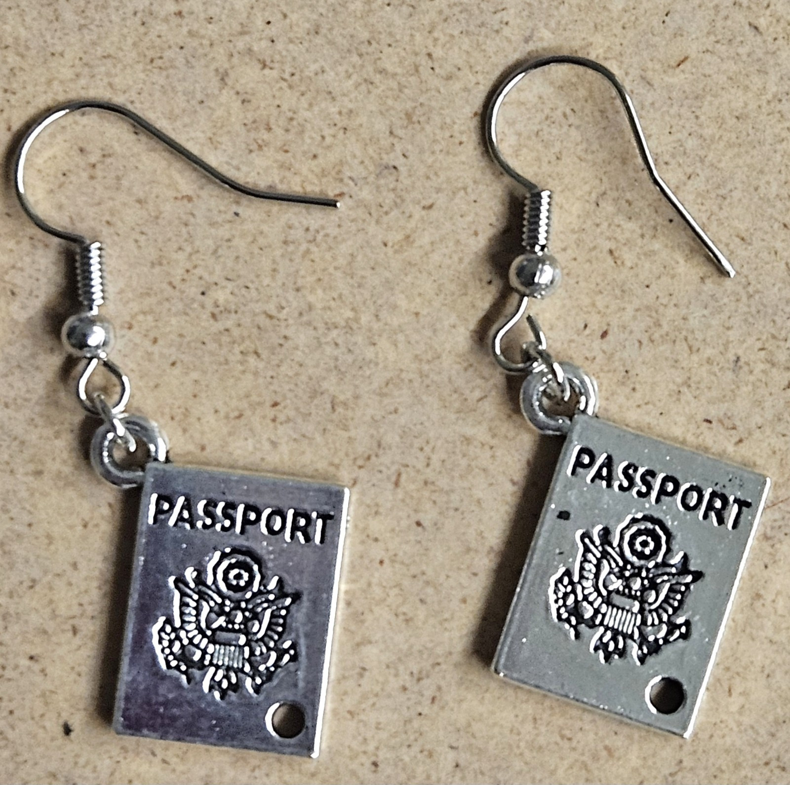 PASSPORT EARRINGS TRAVEL VACATION HONEYMOON OVER SEAS PLANE HANDMADE 1 OF A KIND