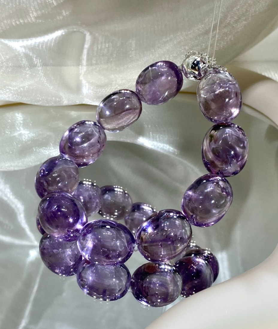 LUSA FEELA Natural Amethyst Bubble Bead Stretch Bracelet Gift Box