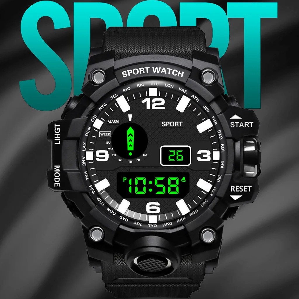 Men’s Digital Sports Watch LED Outdoor Military Style Alarm Stopwatch Rubber Str