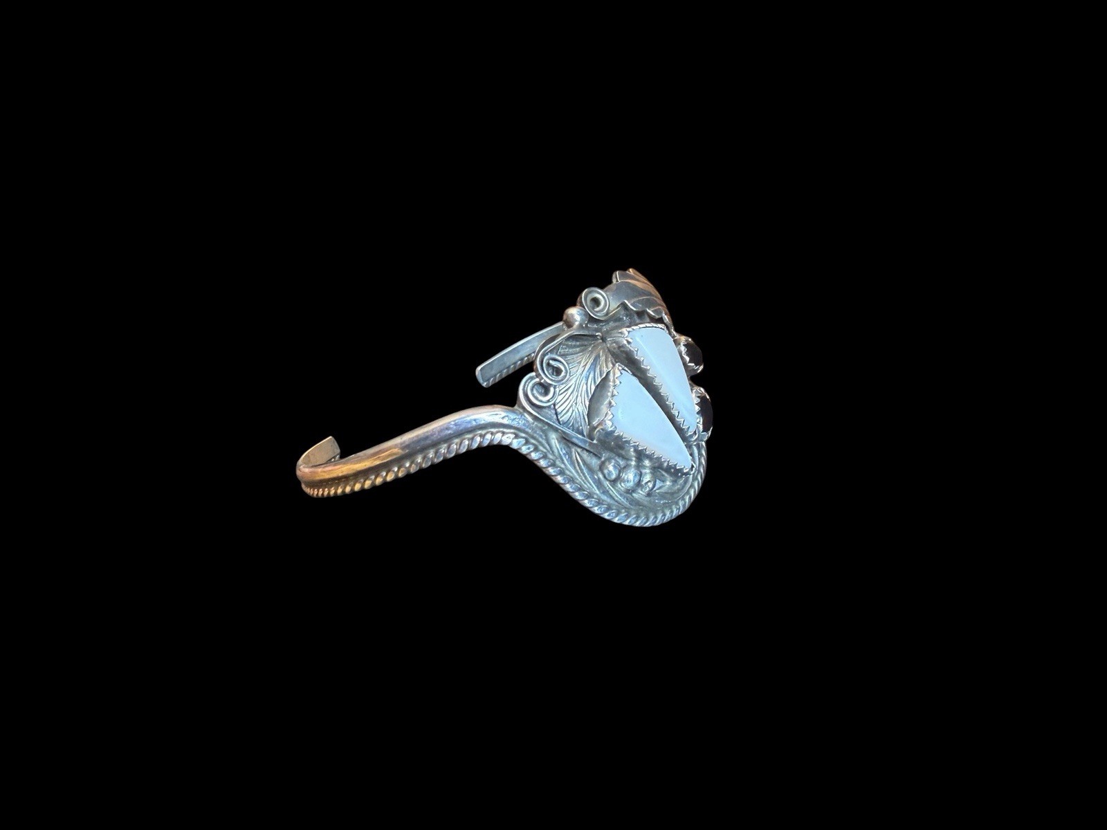 Signed Navajo Justin Morris Sterling Silver Mother-Of-Pearl & Onyx Cuff