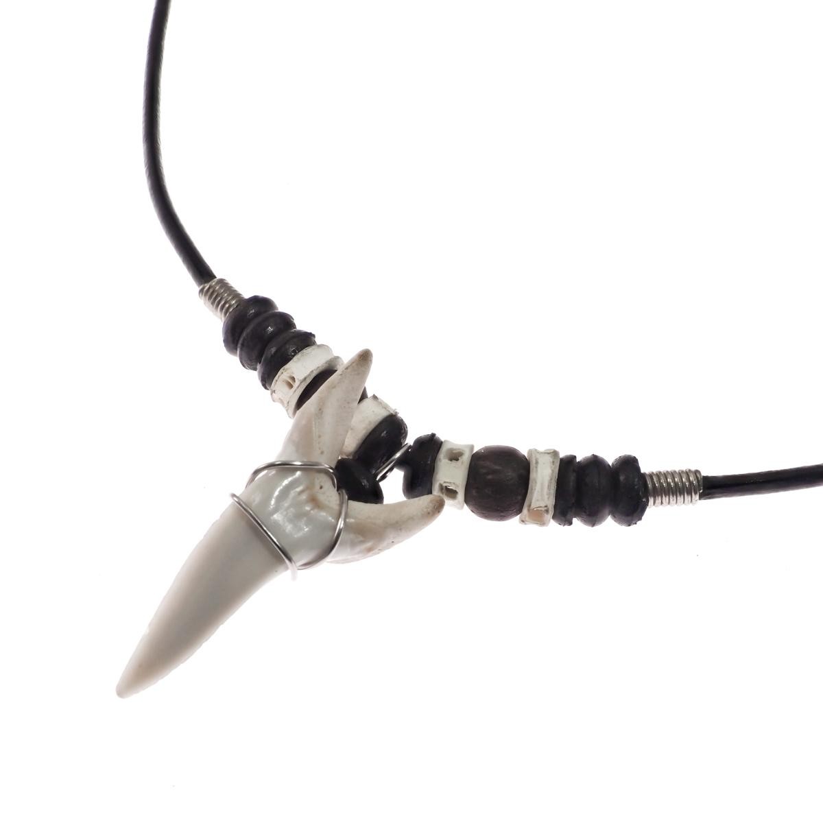 Huge Genuine Mako Shark Tooth Teeth Pendant Leather Necklace, 1 5/8″