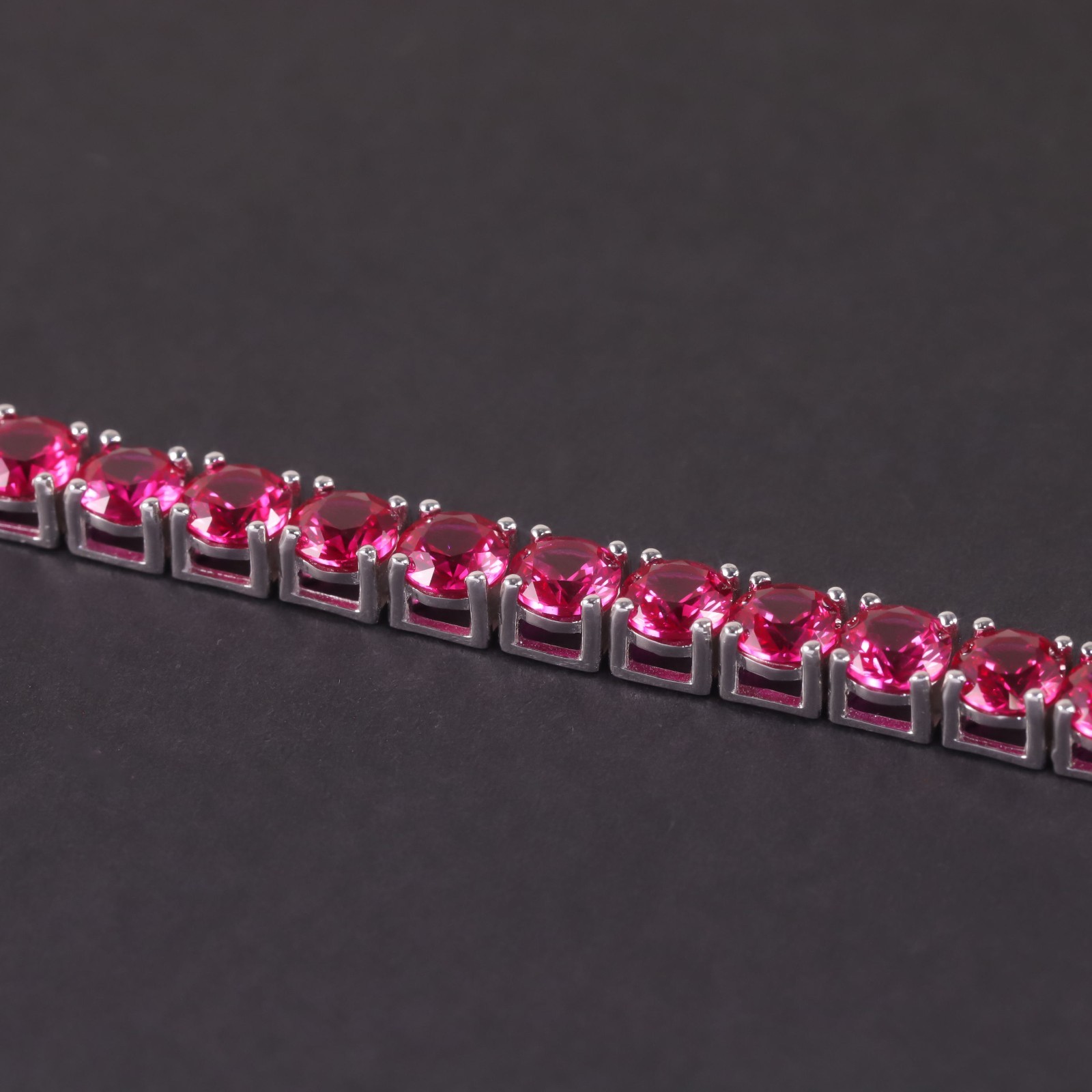 15CT Lab Created 5mm Pink Ruby Tennis Bracelet 14K White Gold Plated 7.5 Inch