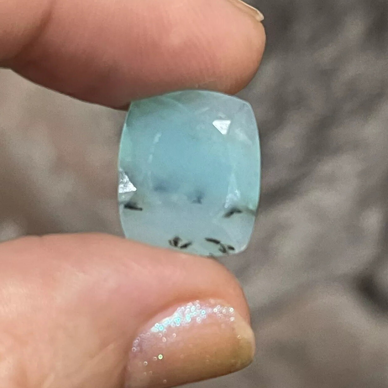 5.15ct 14.7×12.6x48mm Fine Blue Peruvian Opal Ring Cabochon Loose Faceted Gem