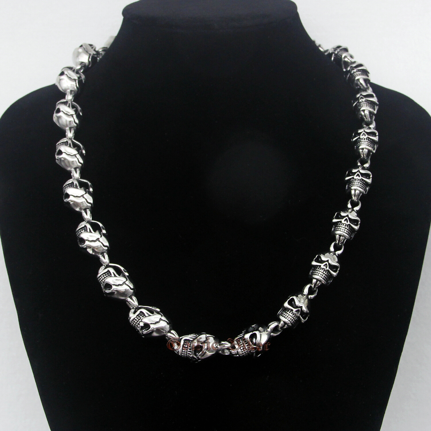 Men’s Heavy Stainless Steel Skull Chain Link Necklace Retro Silver Gothic Punk