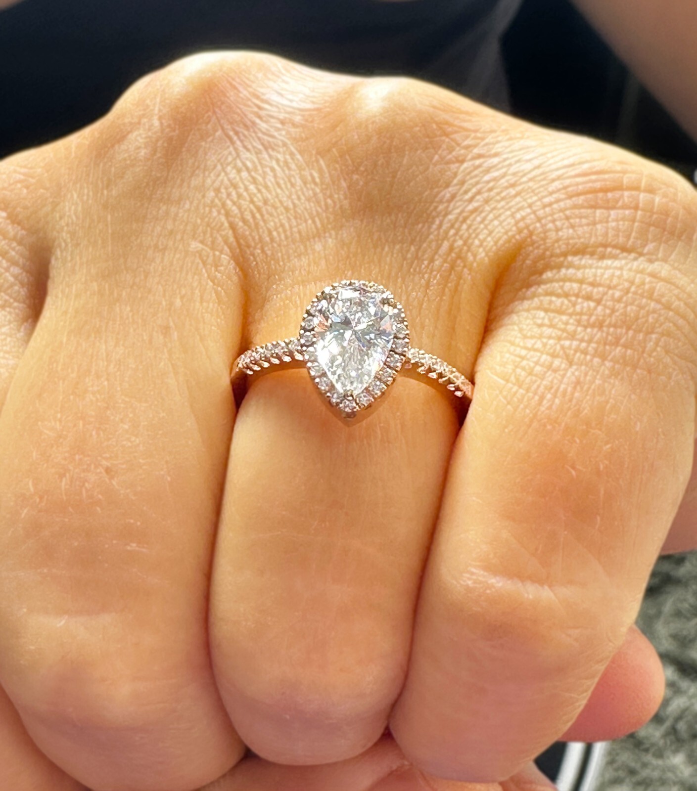 Pear Shape And Round Moissanite Engagement Ring Halo 14k Solid Rose Gold 1.70ctw