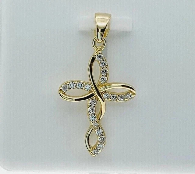 Women 1Ct Round Simulated Diamond Cross Pendant 18″Chain 14k Yellow Gold Plated