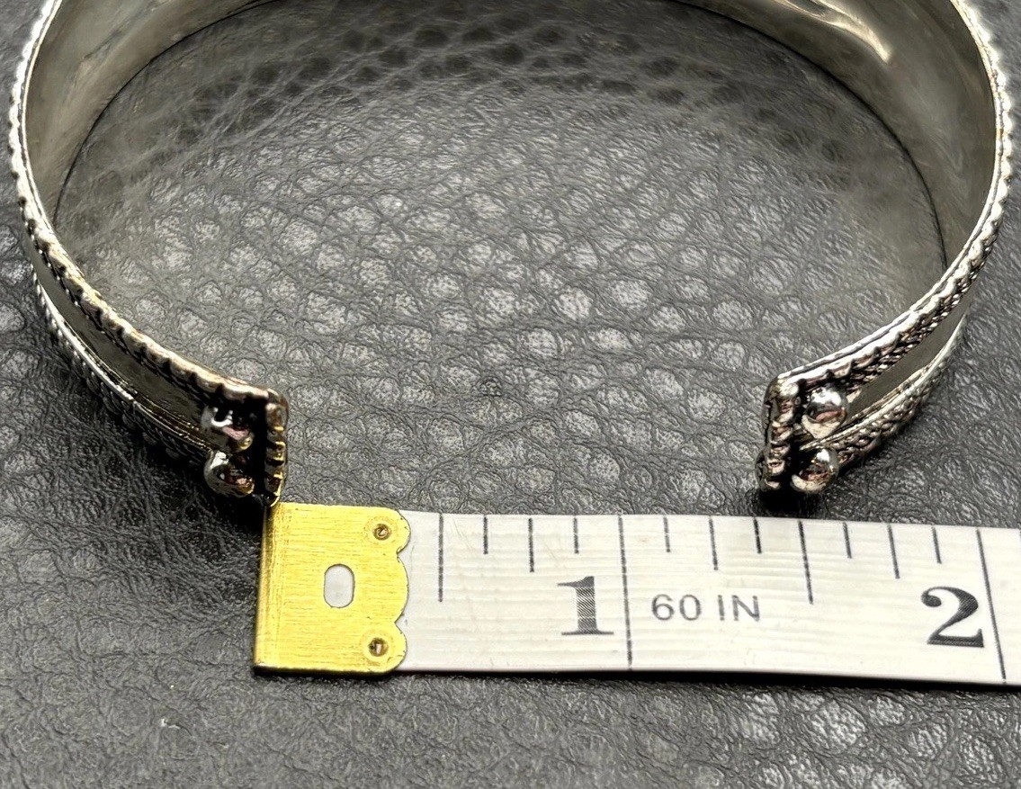 Vintage Faux Turquoise Cabochon Cuff Bracelet Made in India Boho Silver Tone