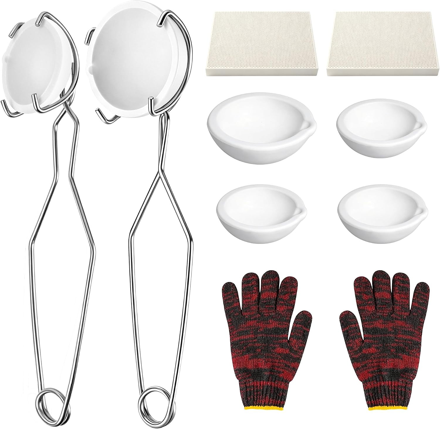 11 Pieces Crucibles for Melting Metal Kit, Including 4 Ceramic Quartz Crucibles,