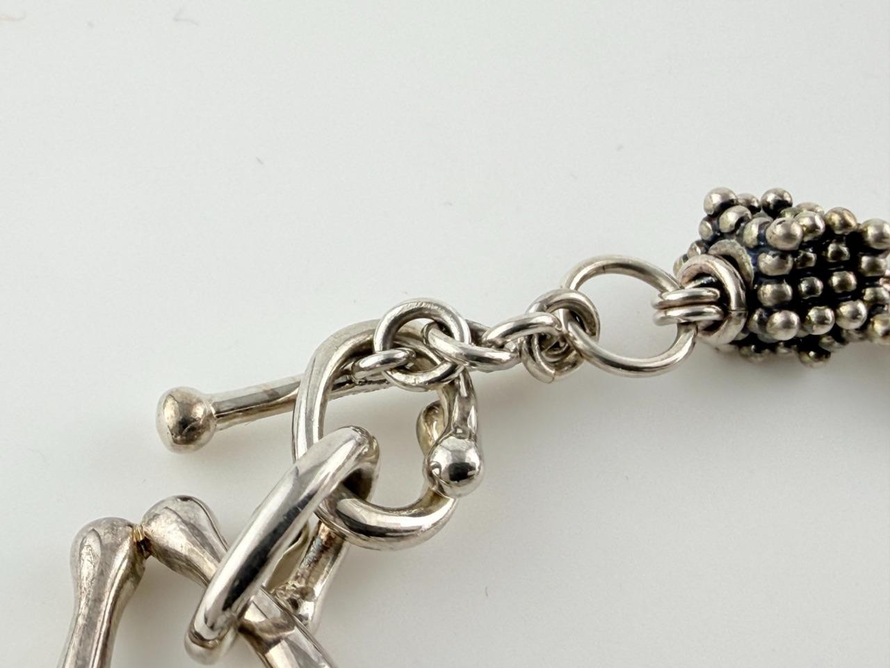 Michael Dawkins Sterling Silver Horsebit Chain Pearl Bracelet 6.5 Inch Length