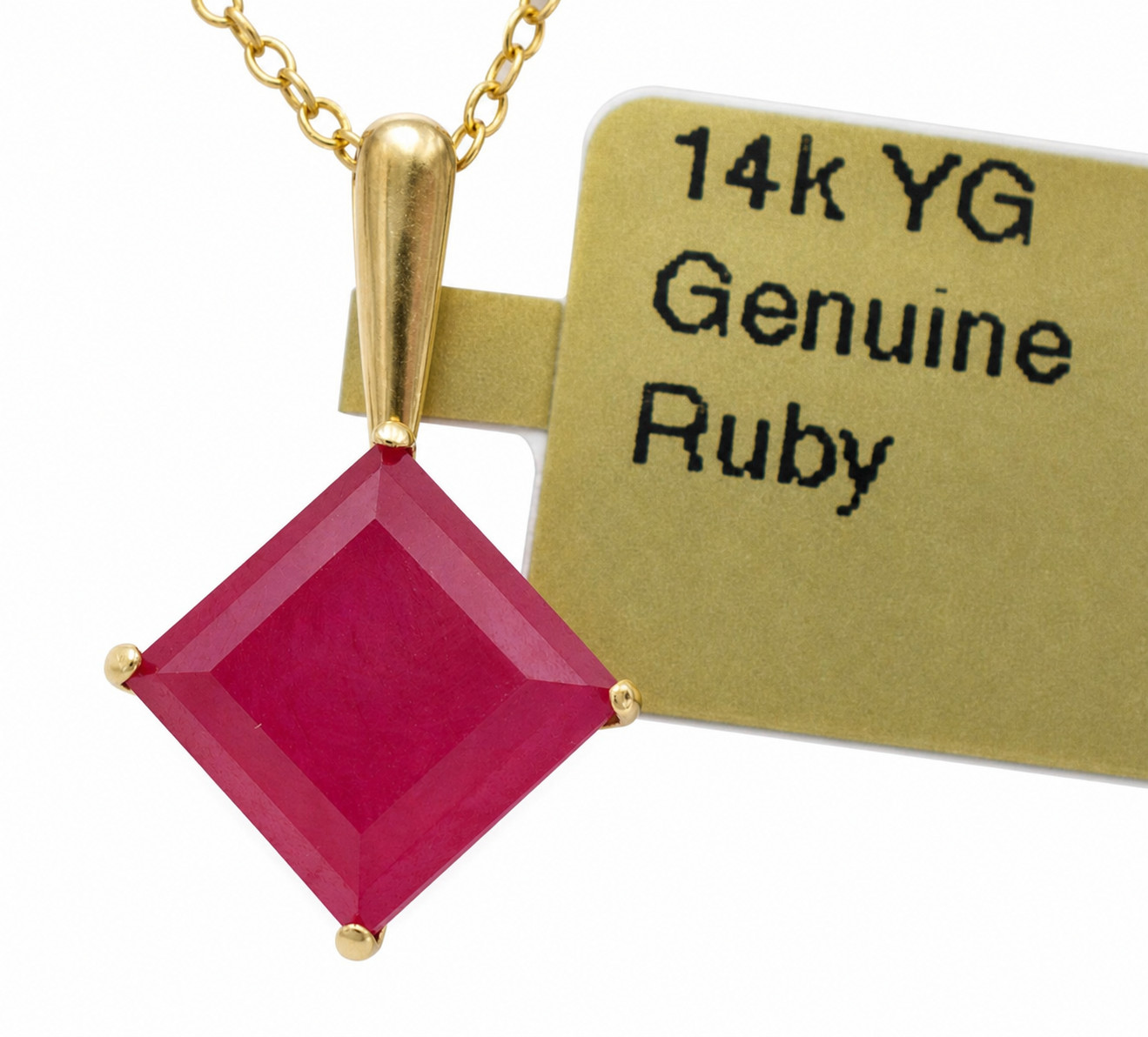 GENUINE 1.18 Cts RUBY PENDANT 14K SOLID YELLOW GOLD – Free Chain – NWT