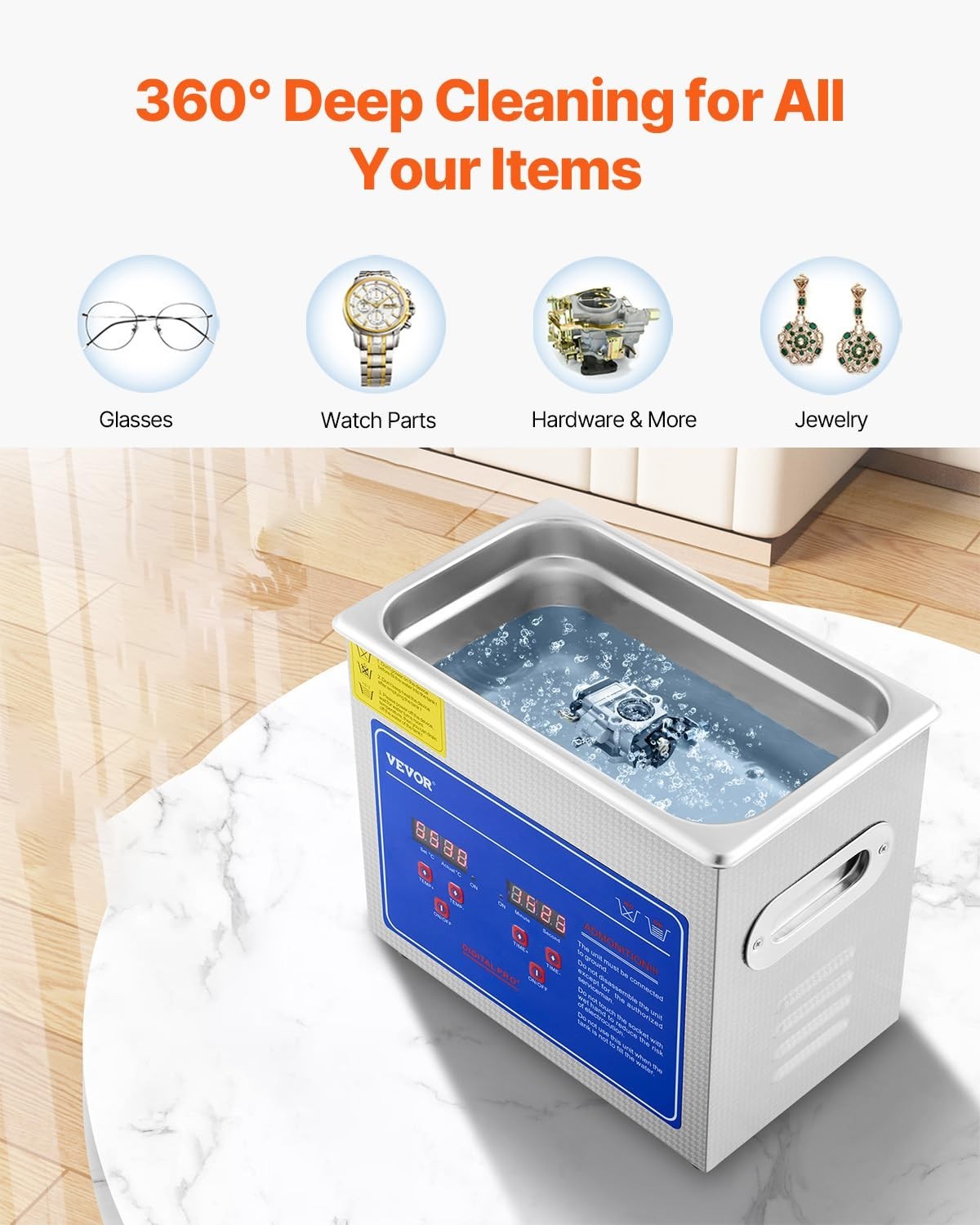 3L Ultrasonic Cleaner with Heating, Digital Timer & Stainless Steel Tank for Jew