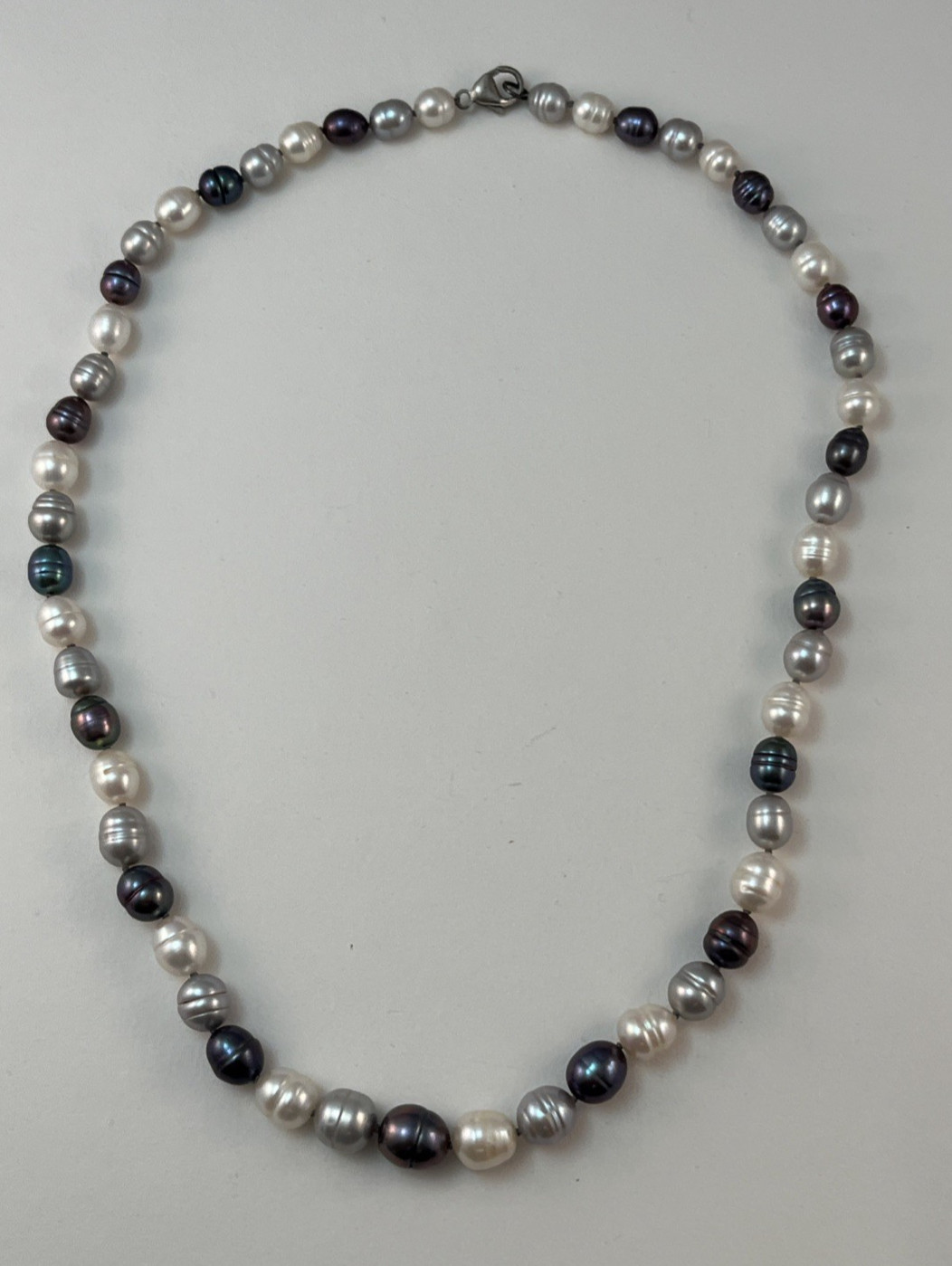 HONORA 925 Sterling Silver Black Gray White Graduated Pearl Necklace 20″
