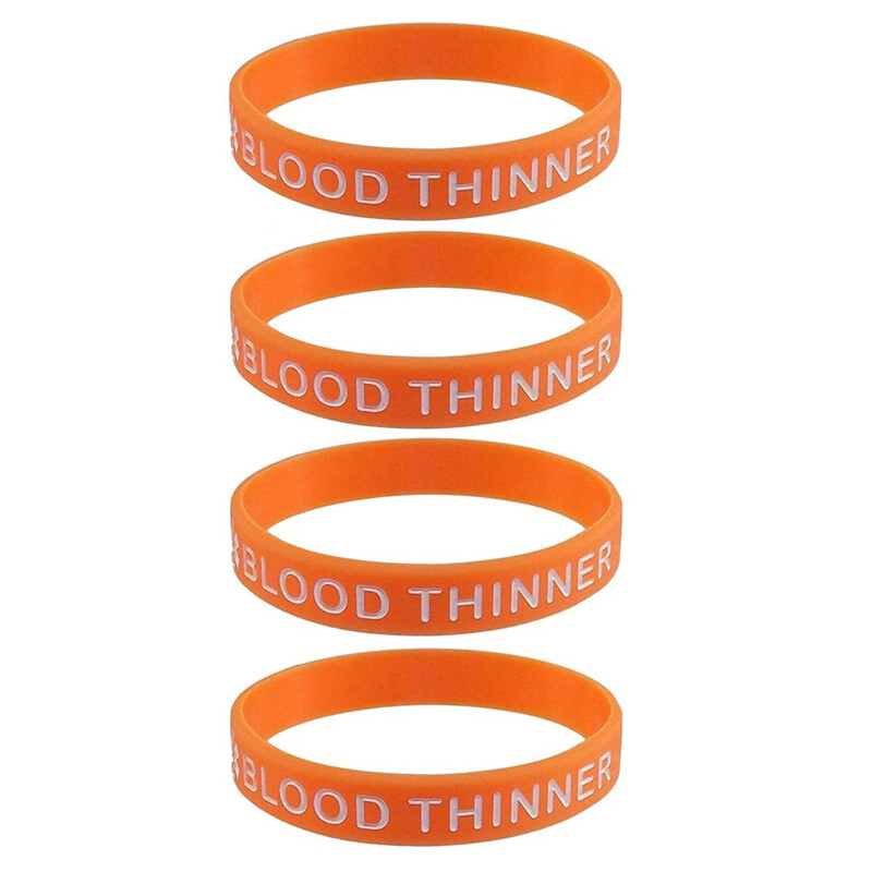 4 Pack Adult Blood Thinner Medical Alert ID Silicone Wristbands Bracelets Safety