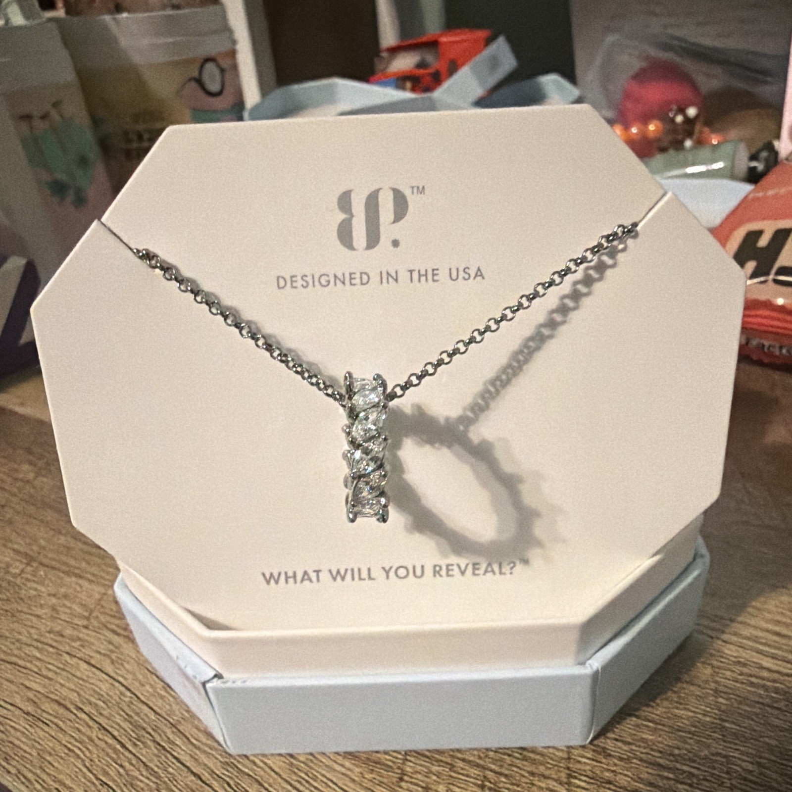 BP OG “Stunning Details” NK75064 Necklace White CZ on Hematite Plating 18″