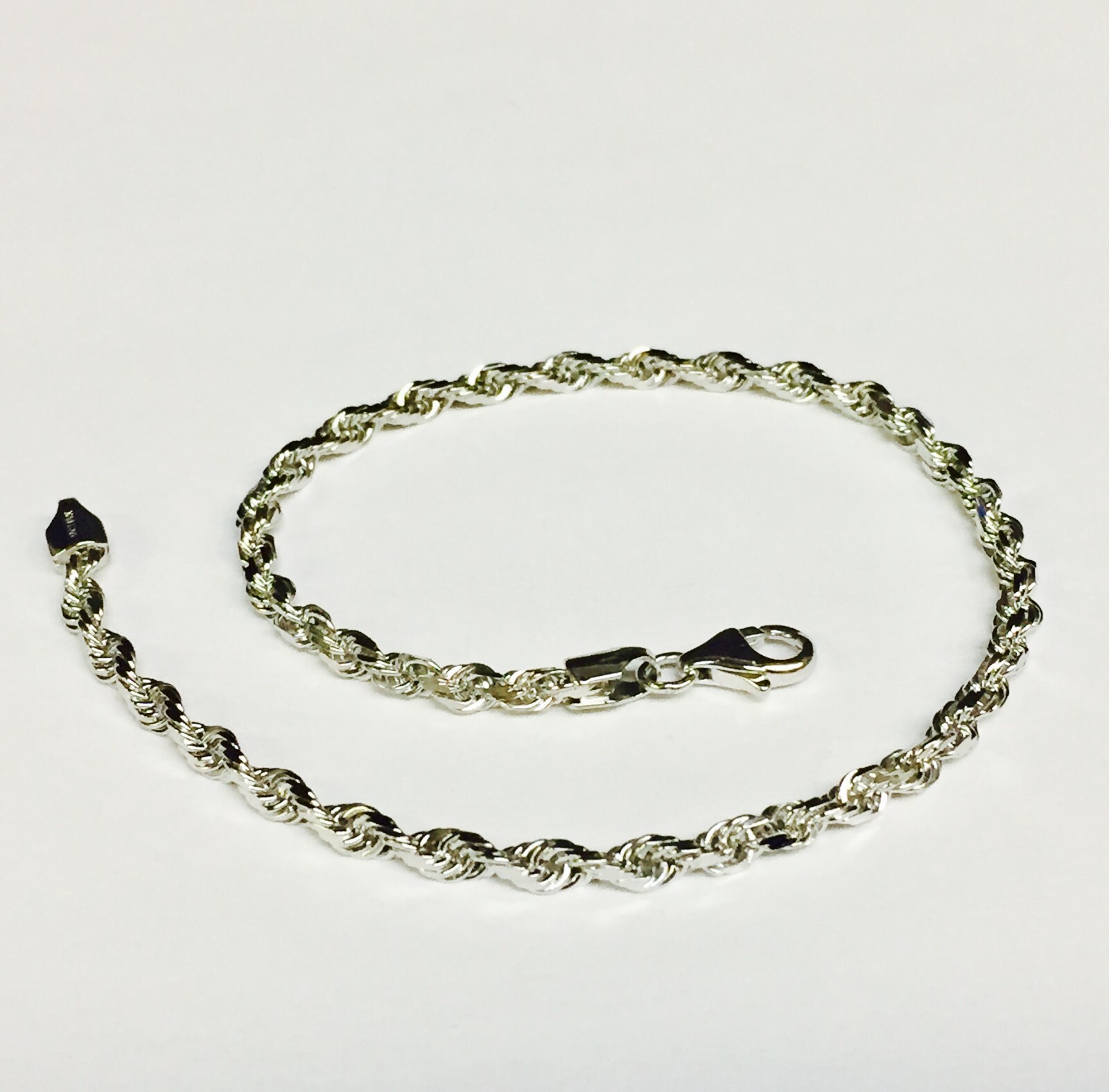 10k White Gold Solid ROPE Link Chain/Bracelet 7″ 1.5 mm 1.2 grams