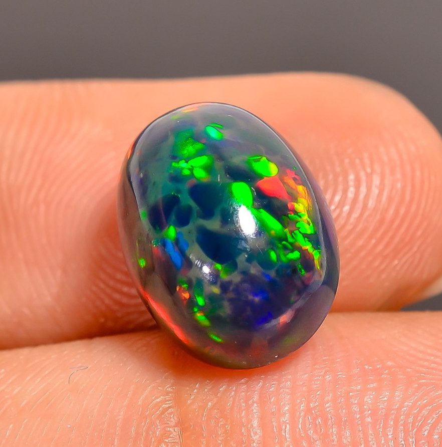 Natural Black Ethiopian Opal Oval Shape Cabochon Loose Gemstone 3.6 Ct 12X8X6 mm