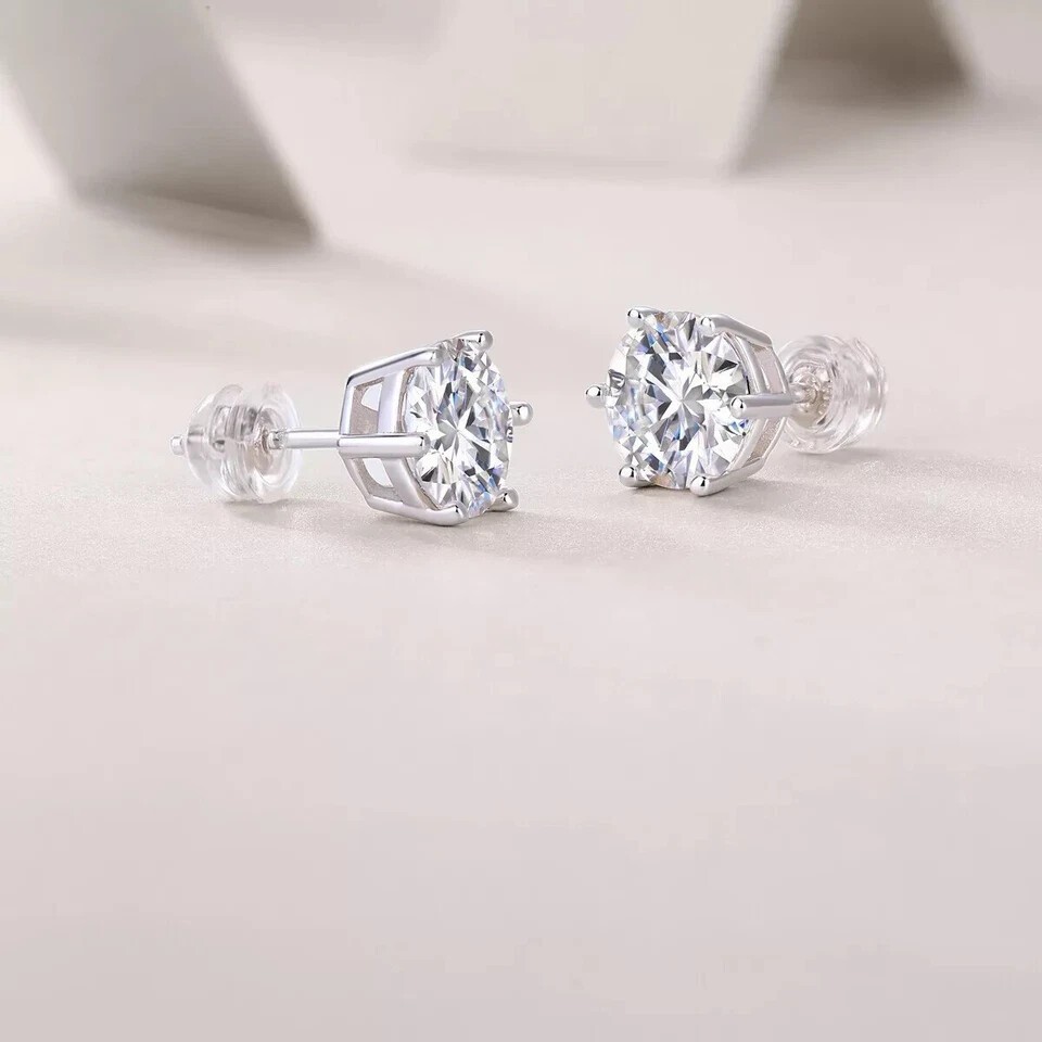 1Ct Round Cut Natural Diamond Women’s 6 Prong Set Stud Earrings 14k White Gold