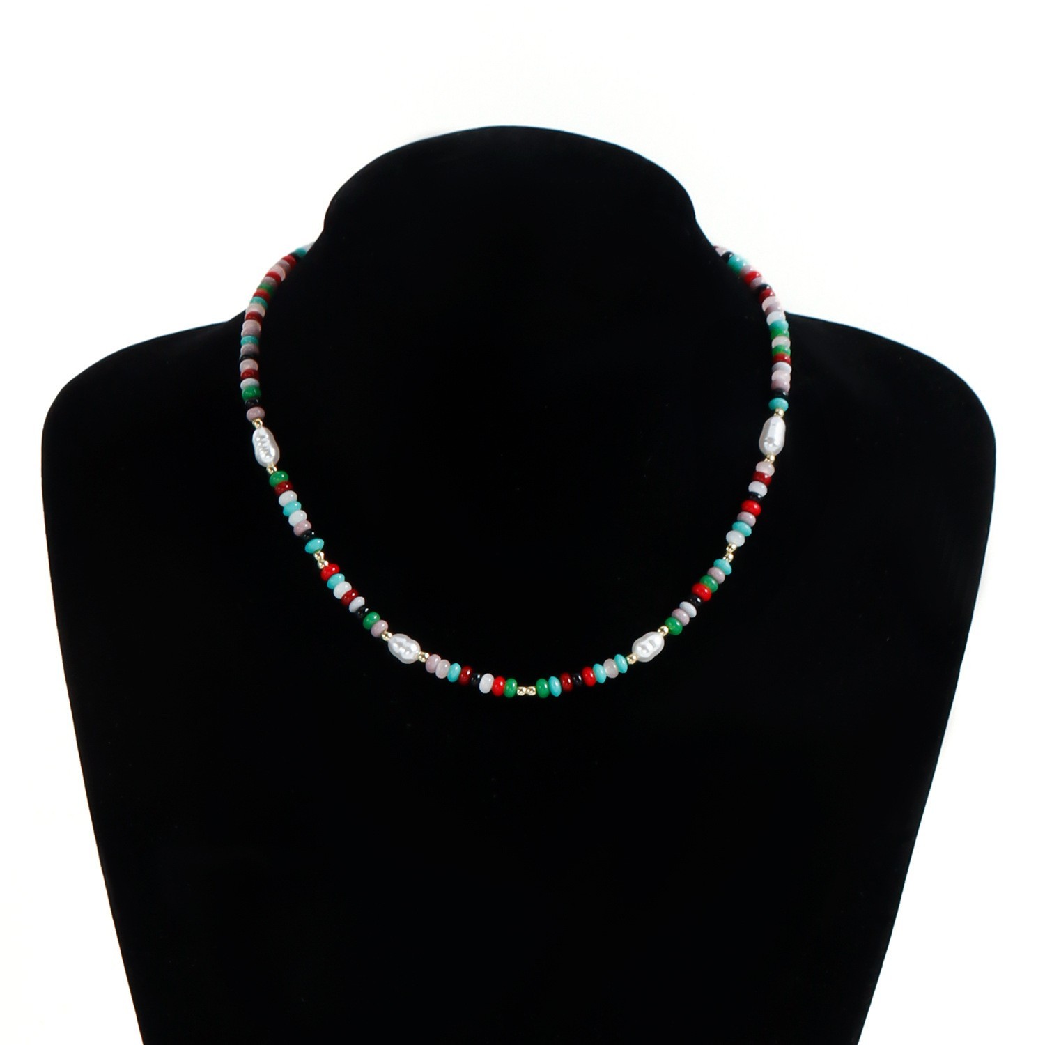 Faux Pearl Seed Bead Choker Necklace Women Girls Colorful Dopamine Jewelry