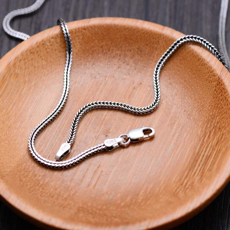 S925 Sterling Silver Chain Vintage Square Wheat Link 1.6mmW Men’s Necklace