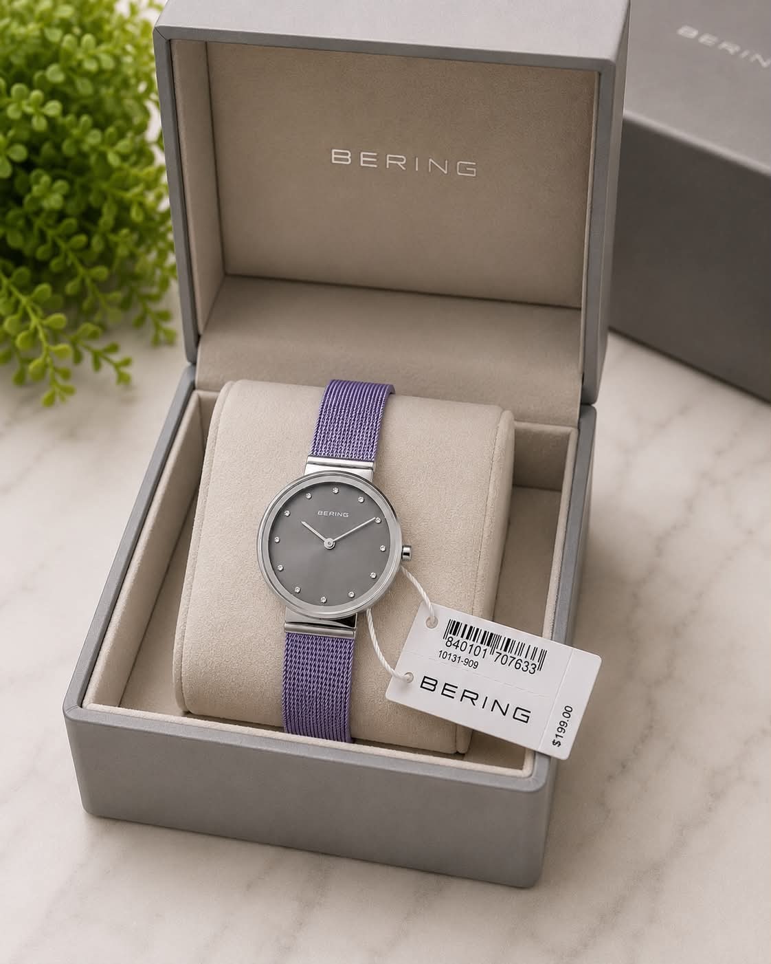Bering Classic 10131-909 Lavender Dial Mesh Stainless Steel Women’s Watch