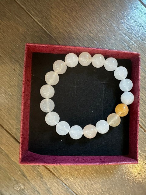 Natural Hetian White Pink Cream Jade Beaded Bracelet 10mm bead