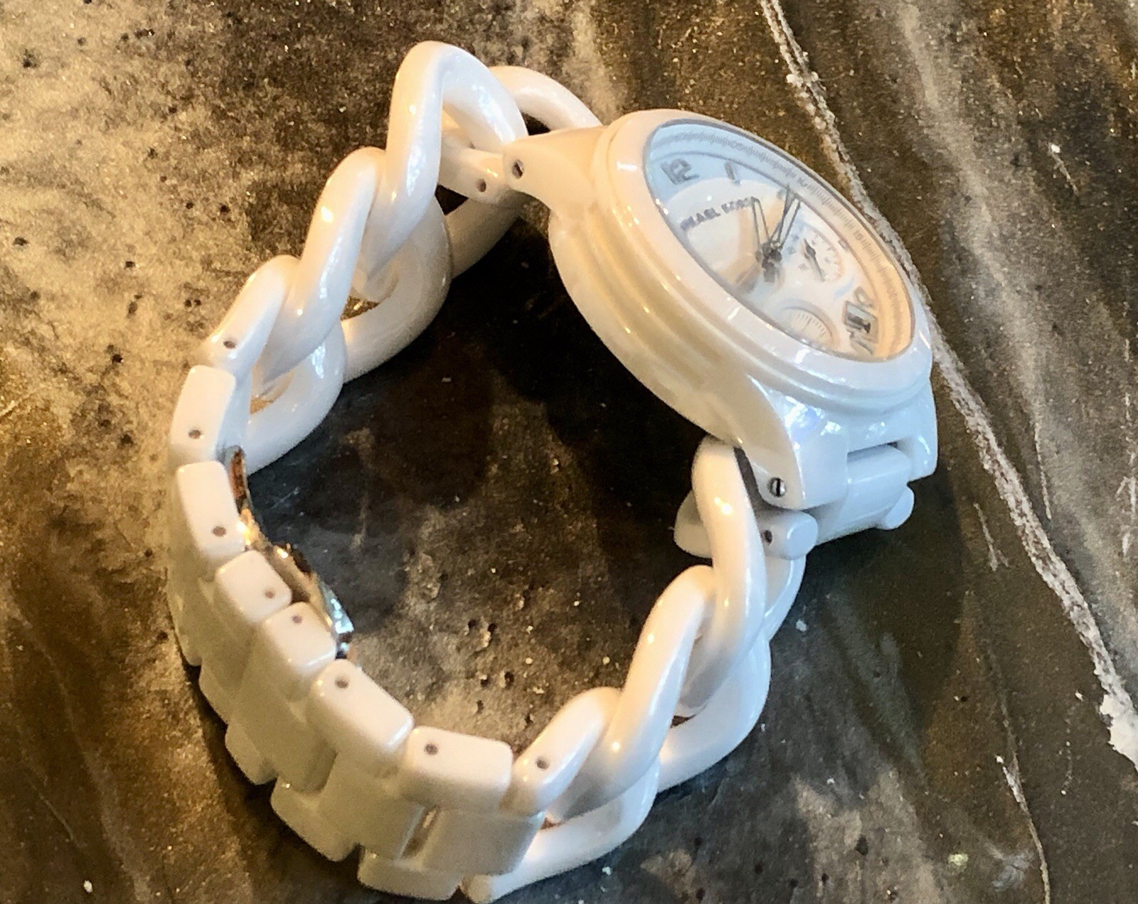 ✨🤍 NOS STUNNING Early MICHAEL KORS White CERAMIC Chain Link Bracelet Watch🤍✨