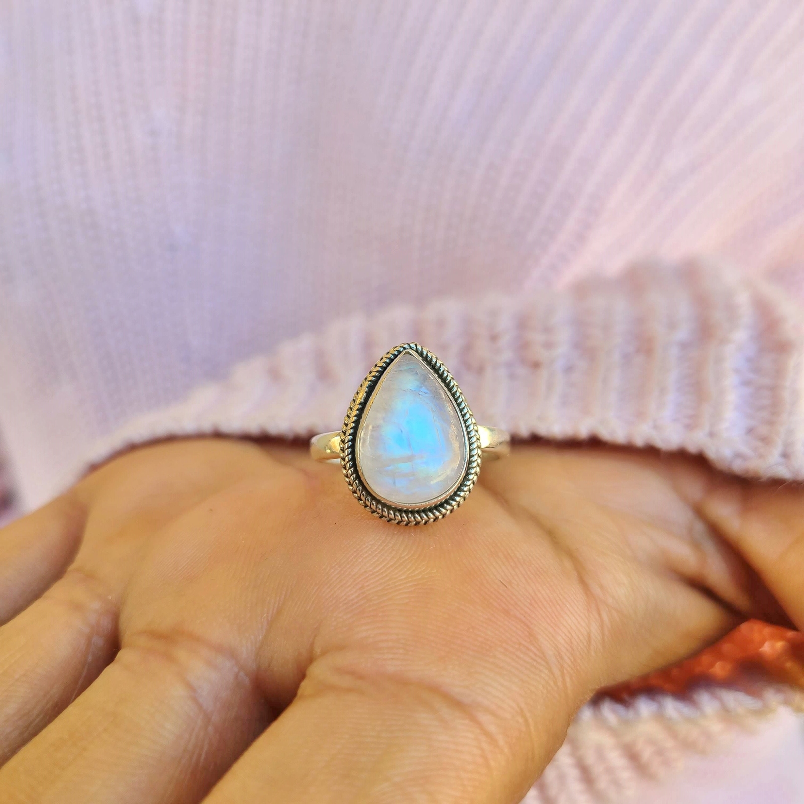 Genuine Moonstone 925 Sterling Silver Pear Shaped Ring Hand Made Ships From USA