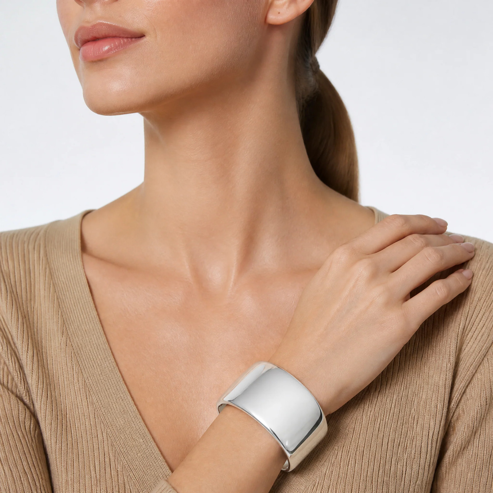 Sterling Silver Polished 40mm Domed Cuff Bangle
