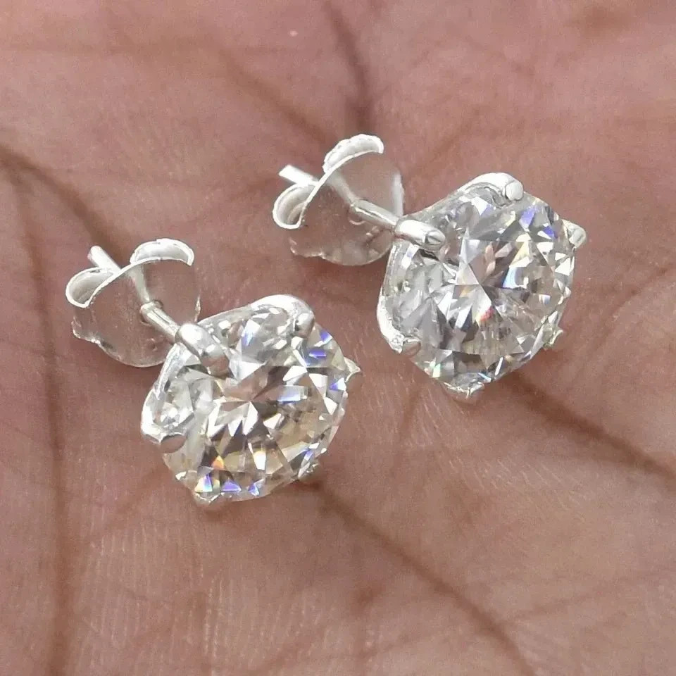 RARE 13.00 Ct Certified Round White Diamond Solitaire Studs In 925 Silver.