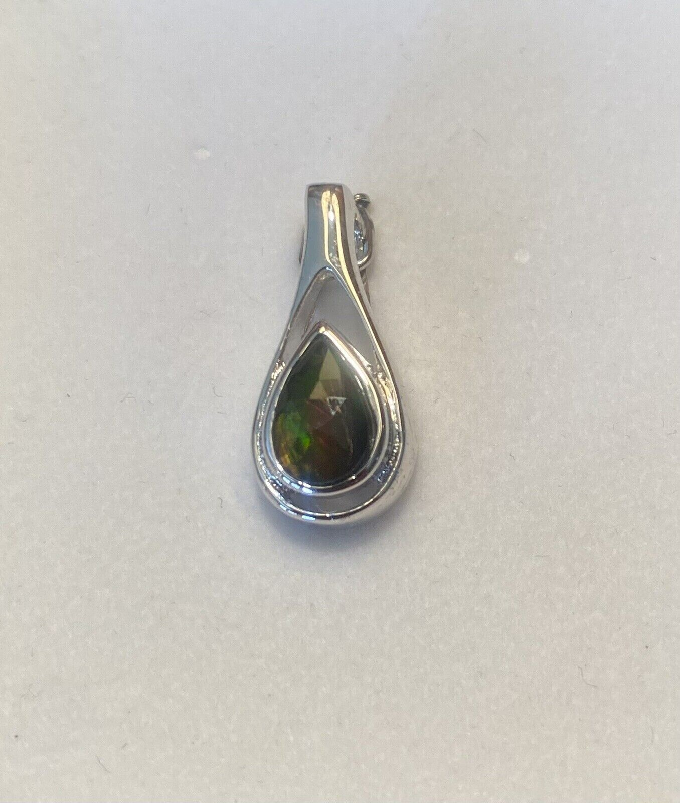 KORITE AMMOLITE SET Teardrop Pendant,16″ Sterling Silver Necklace,Earrings