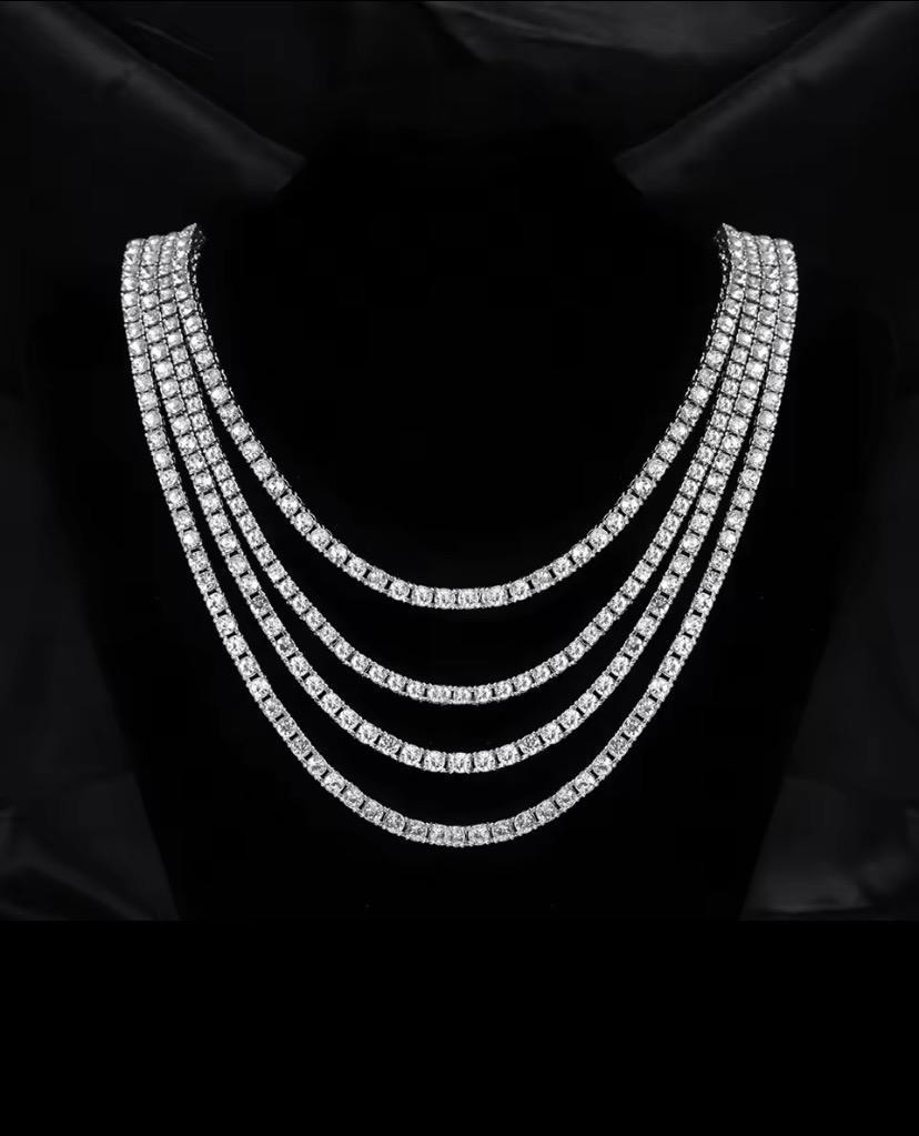 Hip Hop Tennis Chain Necklace 5MM Silver-Tone Rhinestone Choker 20in Unisex