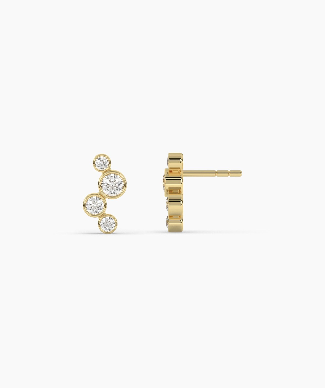 14K Gold Round Lab Grown Diamond Four Stone Bezel Diamond Climber Stud Earrings