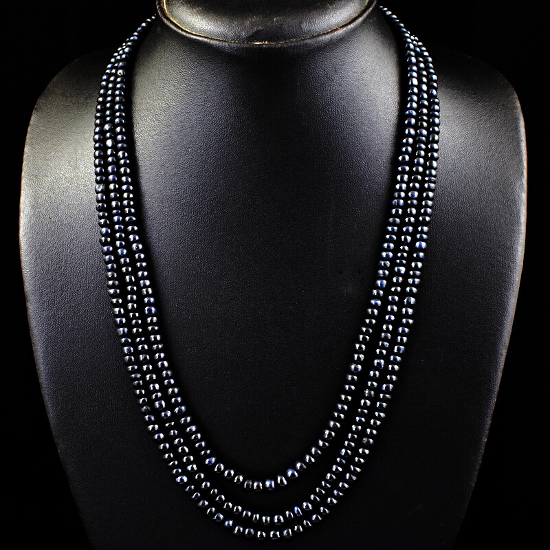 395.00 Cts Earth Mined 3 Strand Sapphire Round Shape Beads Necklace NK-20E262