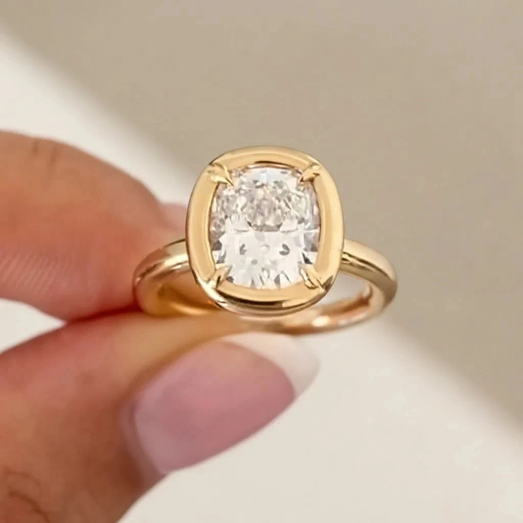 3.50 CT Cushion F-VS1 Lab Grown Diamond Promise Gift Ring 14K Yellow Gold IGI