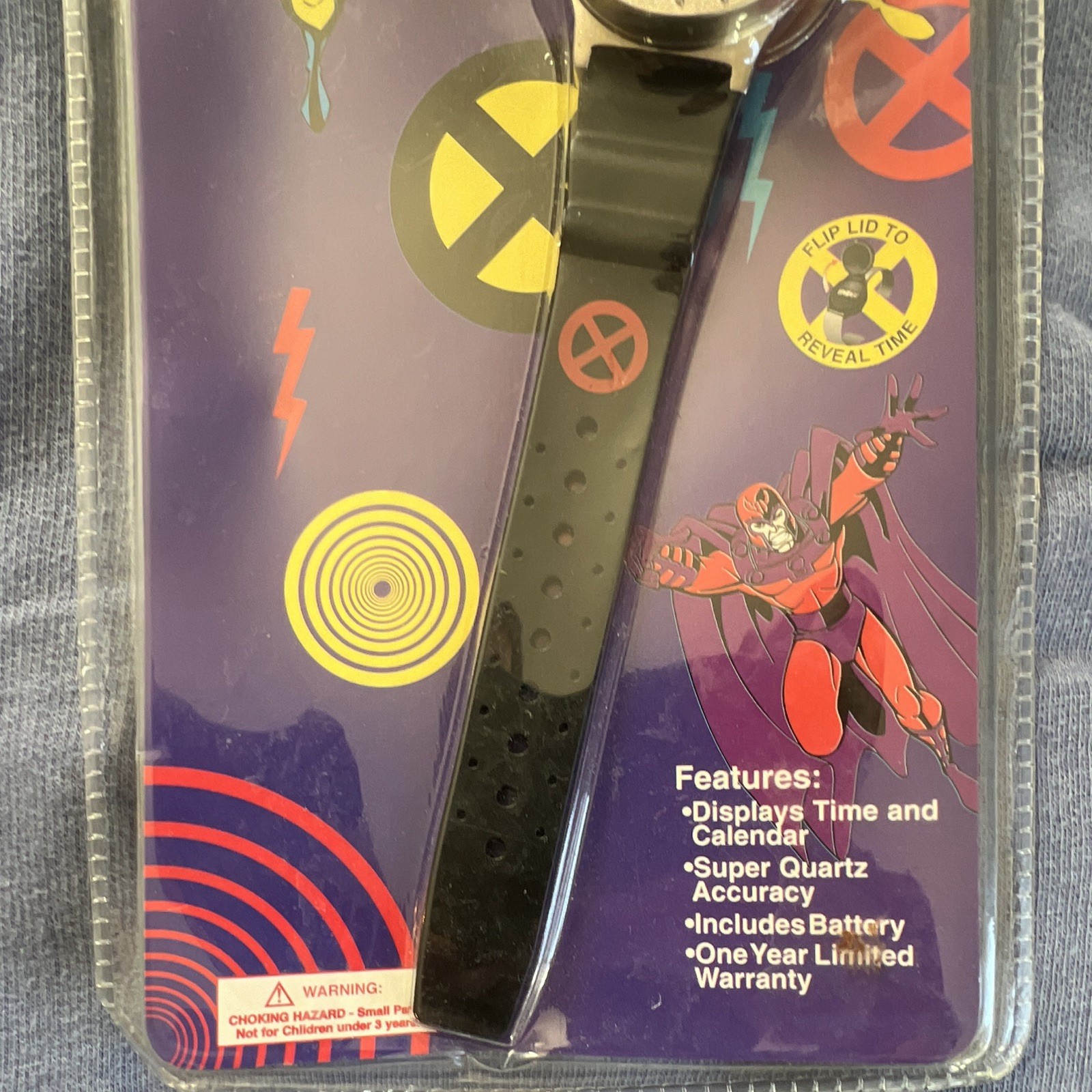 Marvel Comics X-Men Digital Quartz Wristwatch Day/Date Black Plastic Band 1990s
