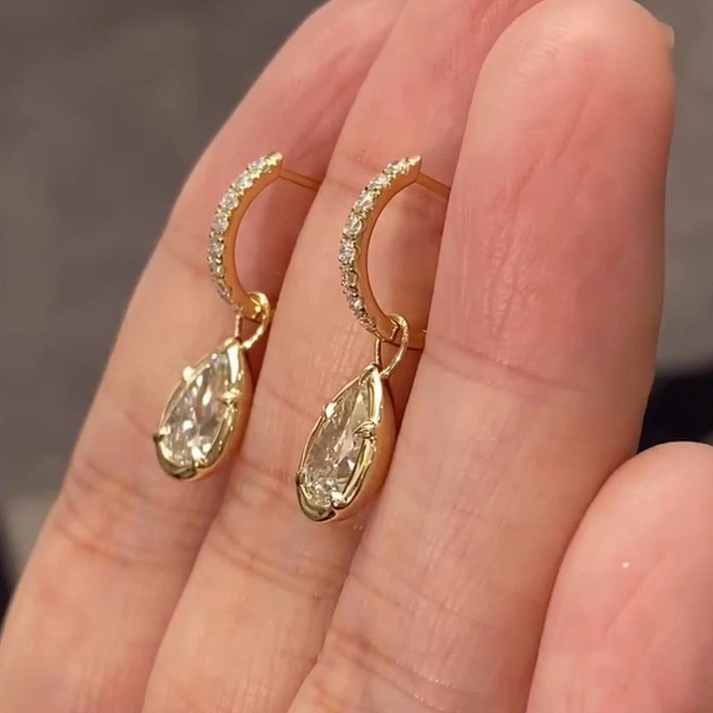 3 CT Pear EF-VS1 Lab Grown Diamond Wedding Drop Dangle Earrings 14K Yellow Gold