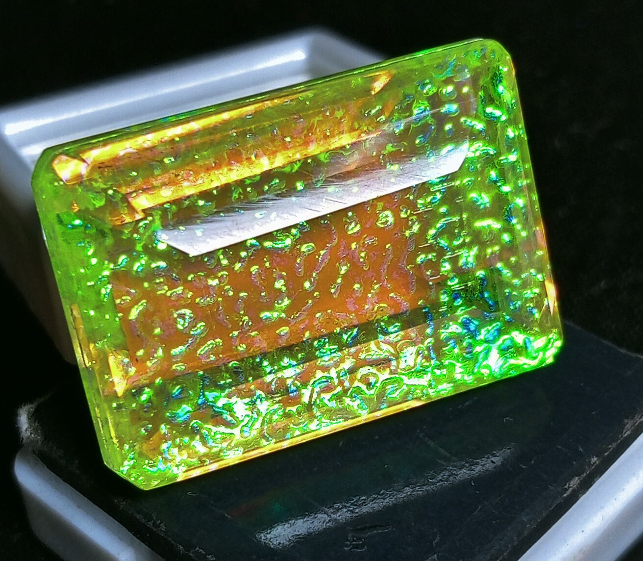 Doublet Emerald Cut Natural Monarch Fire Opal Certified 64-66 Ct Gemstone