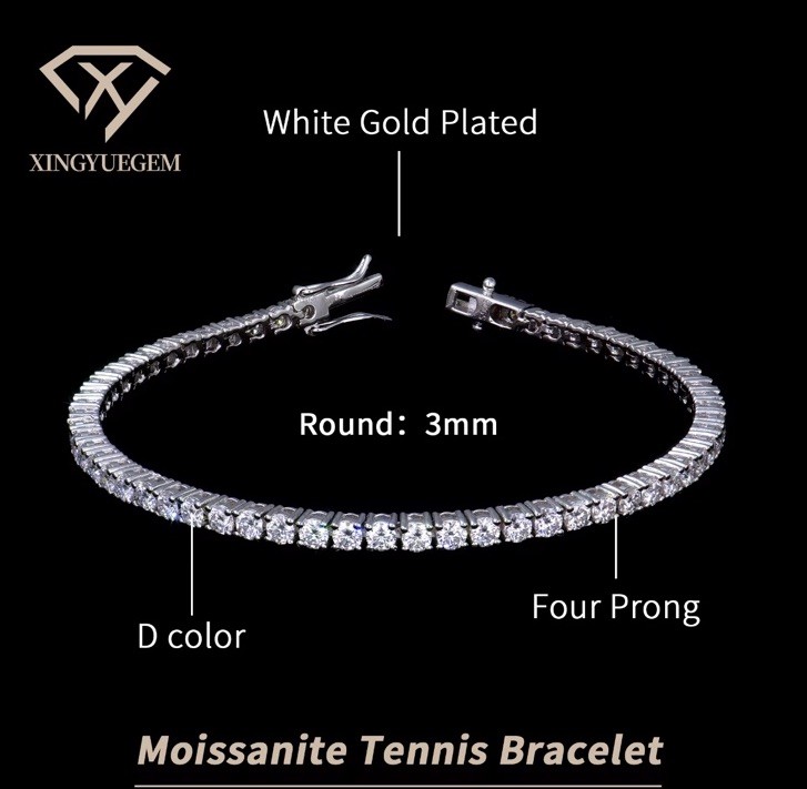 3.0mm VVS1 Moissanite Bracelet 925 Sterling Silver DIAMOND TESTED