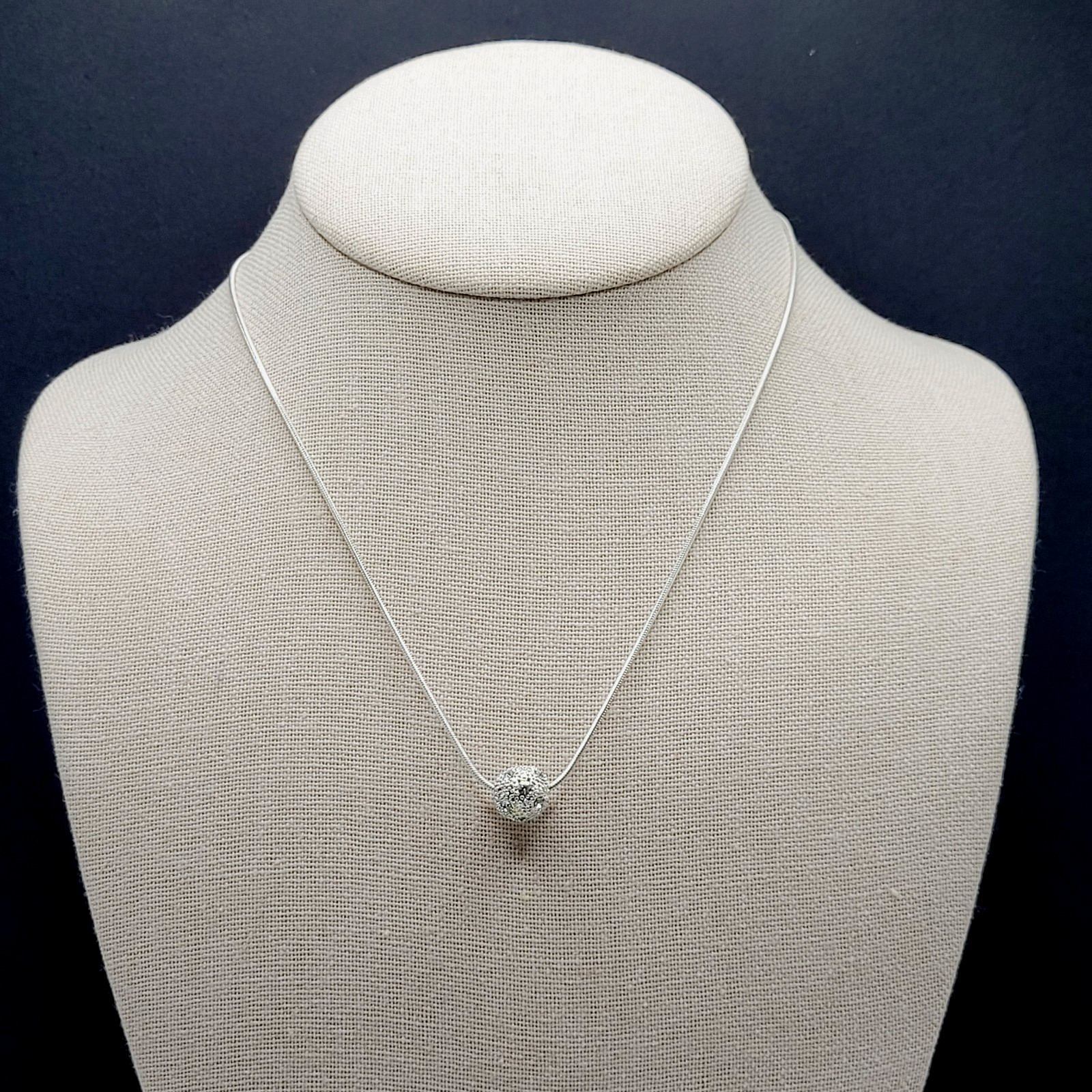 Disco Ball Glitter Sphere Feminine Elegant Style Silver Tone Pendant Necklace