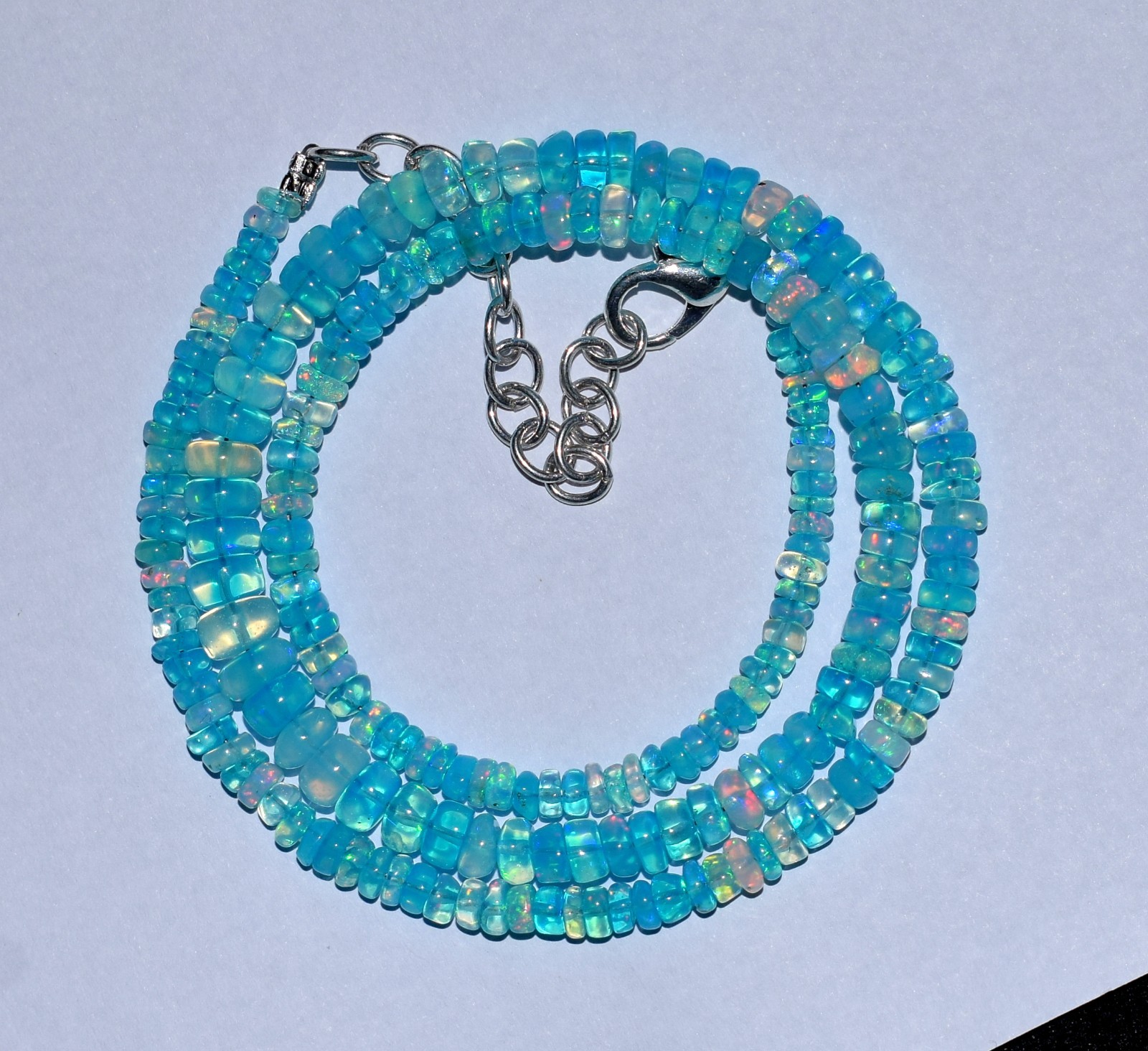 Opal Necklace 16″Natural Ethiopian Blue Opal Wello Fire Opal Gemstone LY01