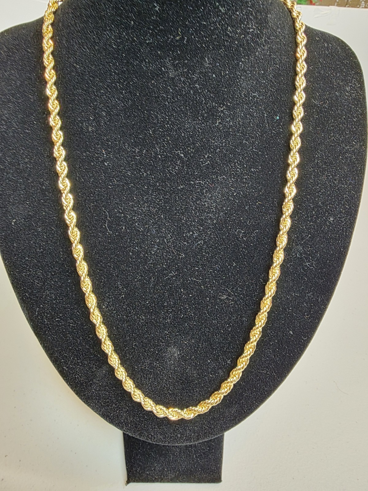 14K Gold Plated Rope Chain Necklace 24” 5mm – Stamped 14K…approx 39 Grams.