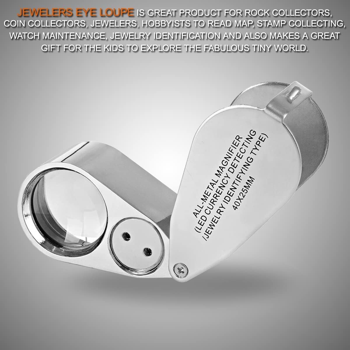 40X Jewelers Loupe LED Light Magnifying Glass Folding Pocket Magnifier for Coins