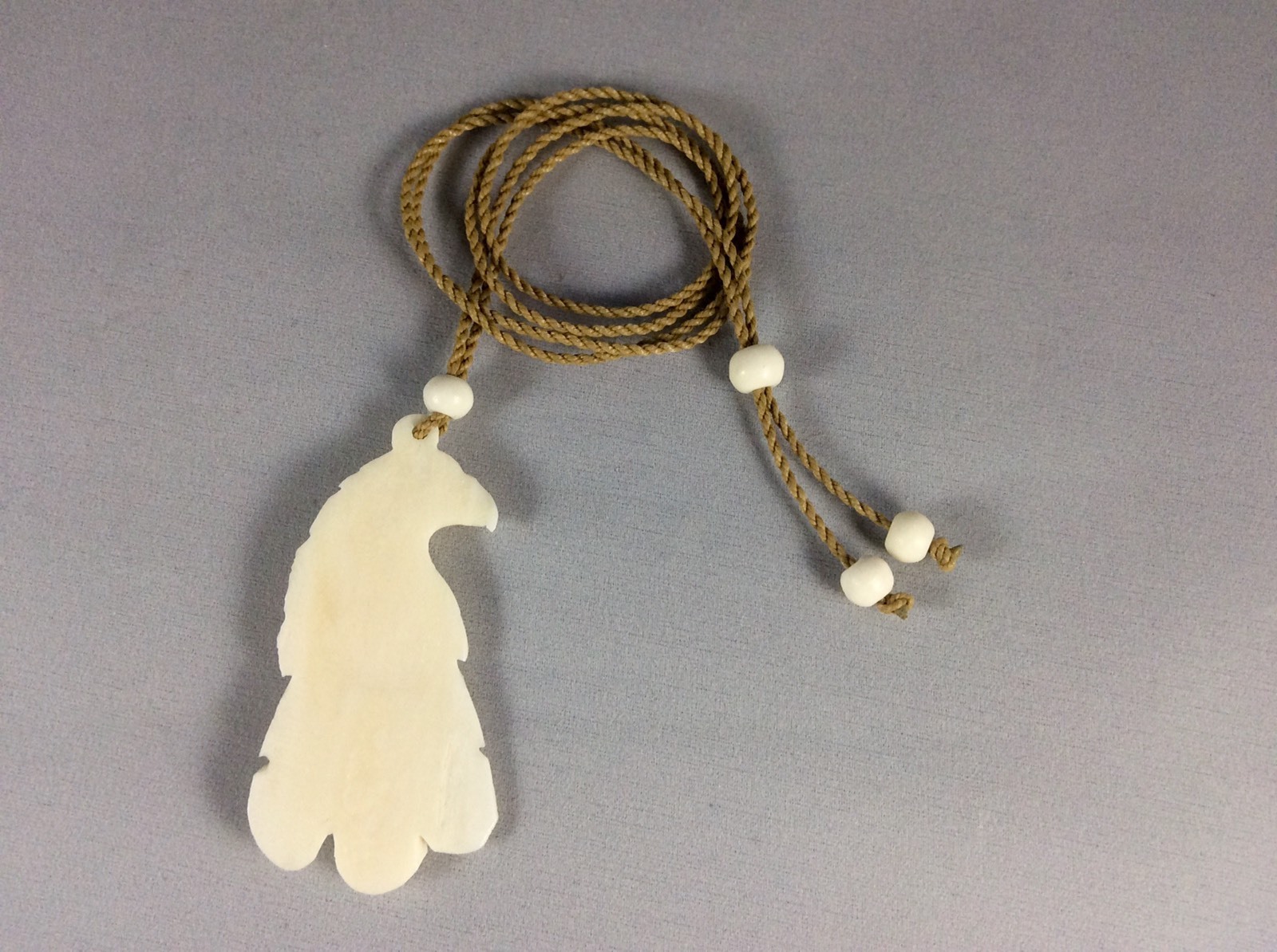 Bald Eagle Head Necklace Carved From Buffalo Bone 2″long With Adjustable cord30″