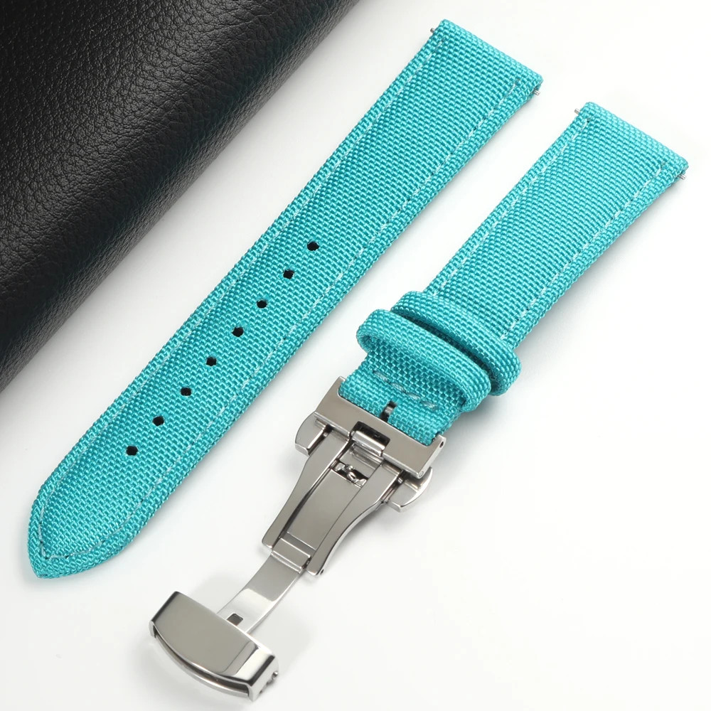 Quick Release Nylon Sailcloth Watch Strap 20mm 22mm Butterfly Buckle Band