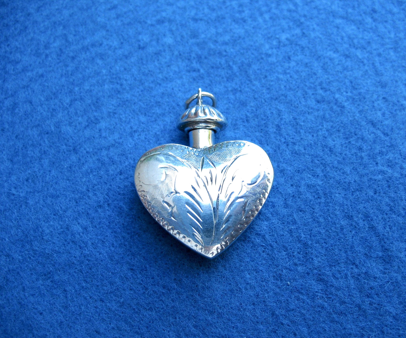 Vintage Sterling Silver Perfume /Scent Bottle Heart Pendant 1.5″ Drop