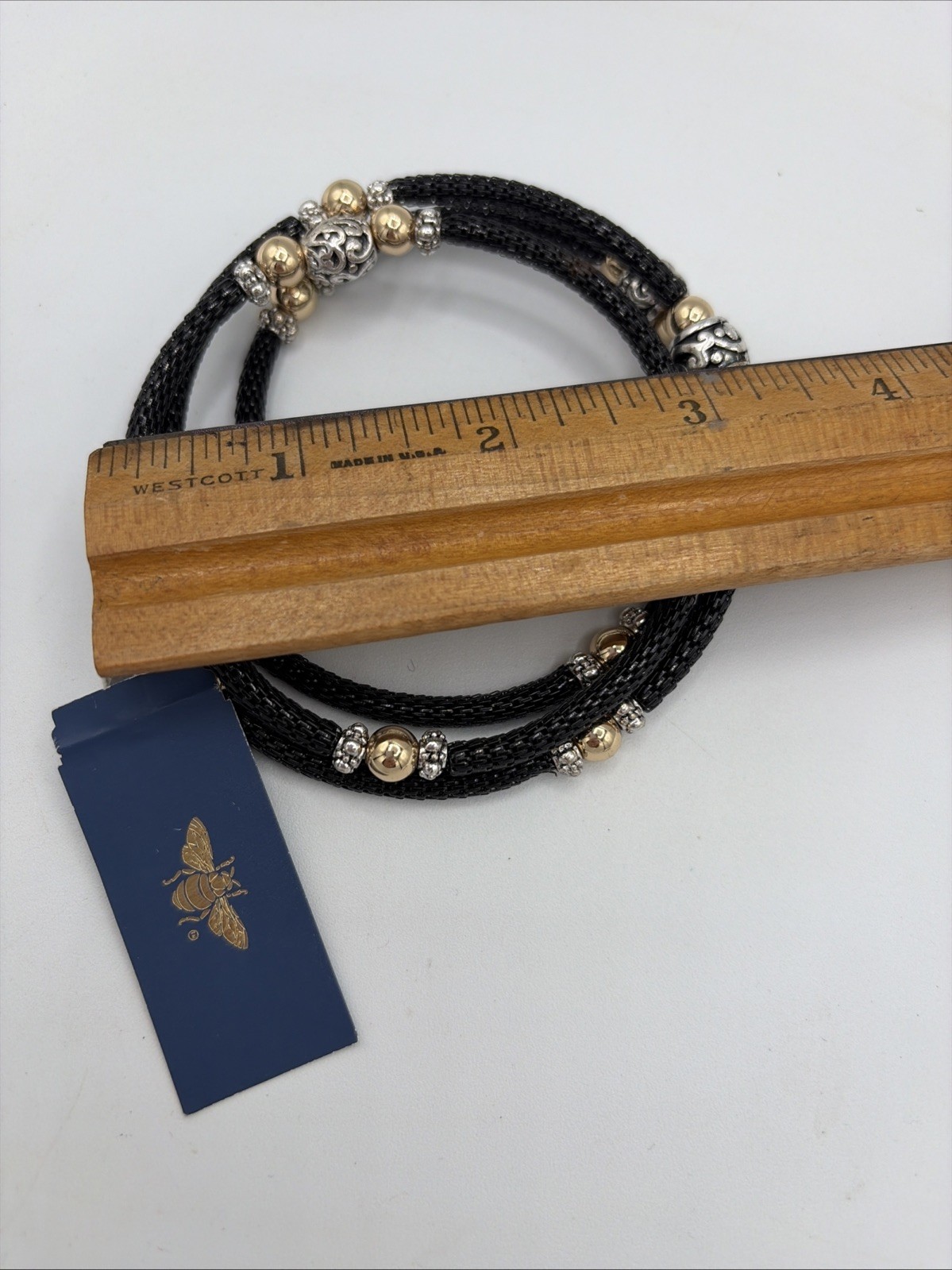 Beaded Bicep Coil Wrap Bracelet Black Silver Gold Tone Beads Large